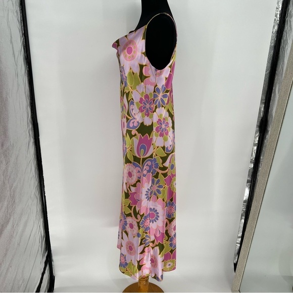 Gorgeous Retro‎ Floral Satin Cowl Neckline vintage Midi Slip  Dress - Picture 7 of 13
